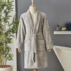 Луксозен халат за баня Nautica Home от 100% памук в сив цвят, размер S/M